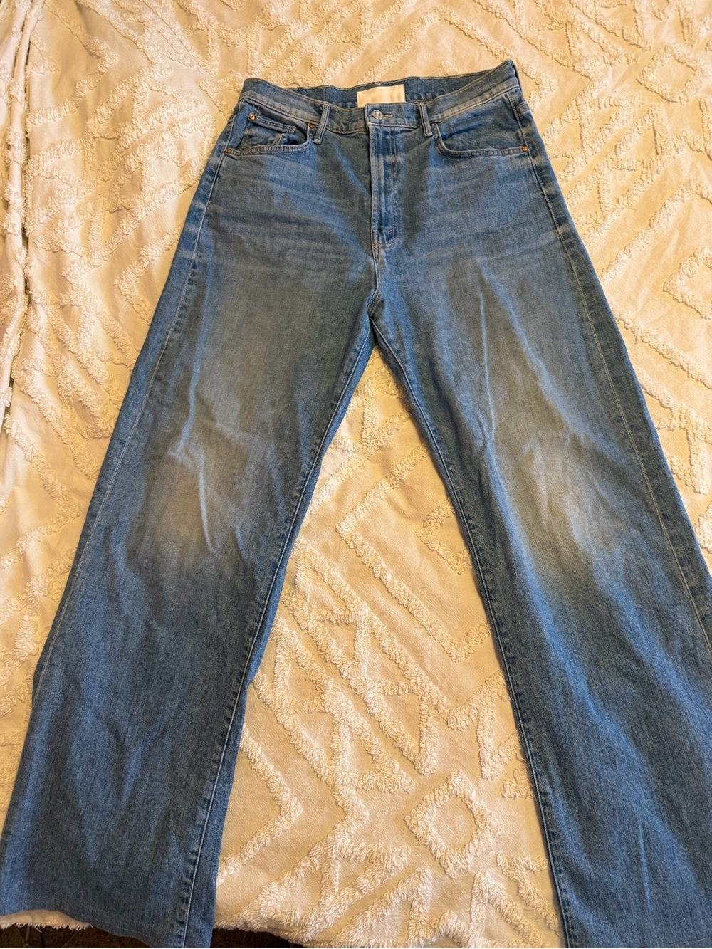 MOTHER High-Rise Straight Jeans in Light Blue Wash